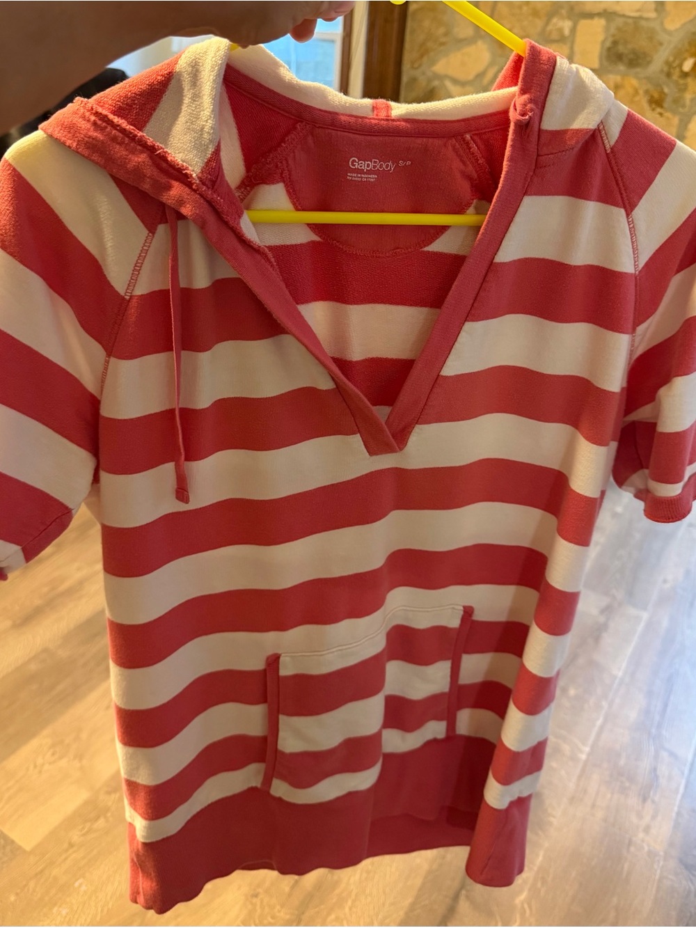 GAP Red and White Striped Hooded Short-Sleeve Tunic